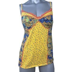 Pinkerton Anthropologie Graphic Large Floral Printed Lace Festival Cami Tank Top